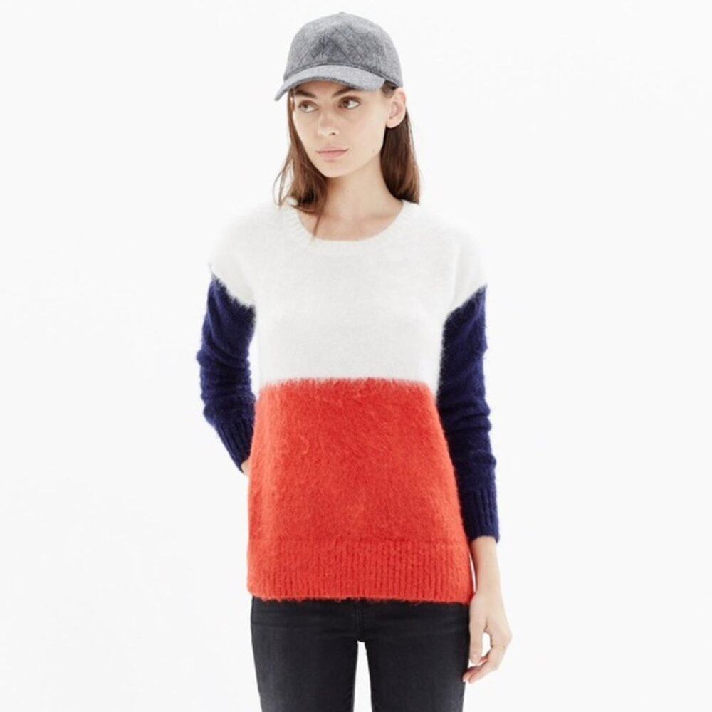 Madewell red white blue mohair colorblock sweater size xxs